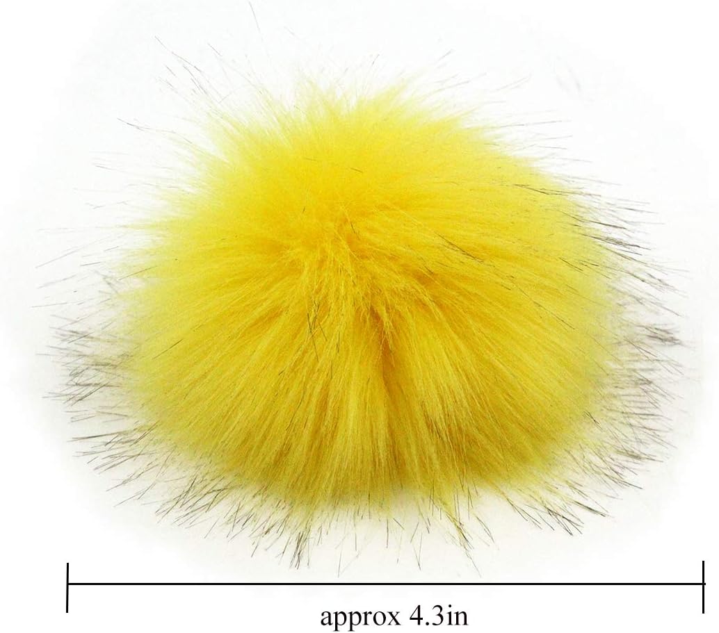 DIY 6pcs Knitting Hats Accessires-Faux Fake Fur Pom Pom Ball with Press Button 4.3 Inches (Natural)