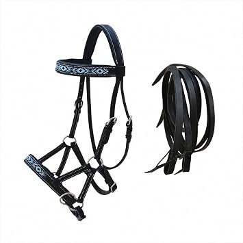 Horse Western English Leather Bitless Sidepull Bridle w/ Split Reins 77RS11