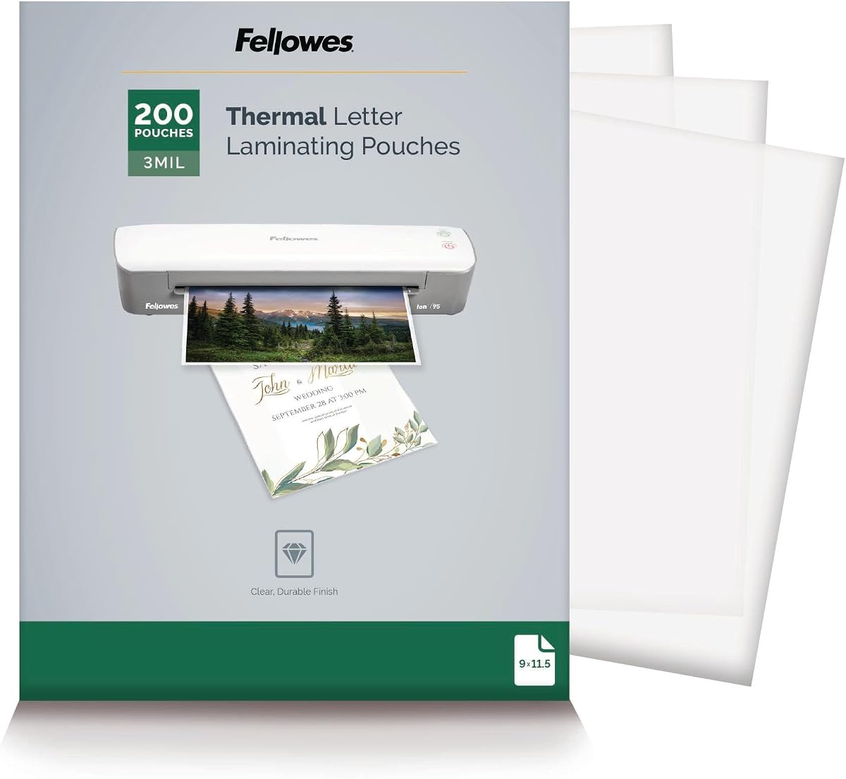 Fellowes Thermal Clear Laminating Pouches, Letter Size Sheets, 3 Mil, 200pk | Premium Protection, Dry-Erase Friendly, Perfect for Classroom School Supplies & Projects, For Use with All Thermal Laminators