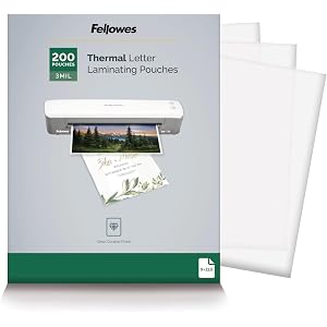 Fellowes Thermal Laminating Pouches, School Supplies Letter Size Sheets, 3-Mil Thickness, 200-Pack, Clear Finish for Classrooms & Offices (5743401)