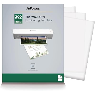 Fellowes Thermal Laminating Pouches, School Supplies Letter Size Sheets, 3-Mil Thickness, 200-Pack, Clear Finish for Classrooms & Offices (5743401)