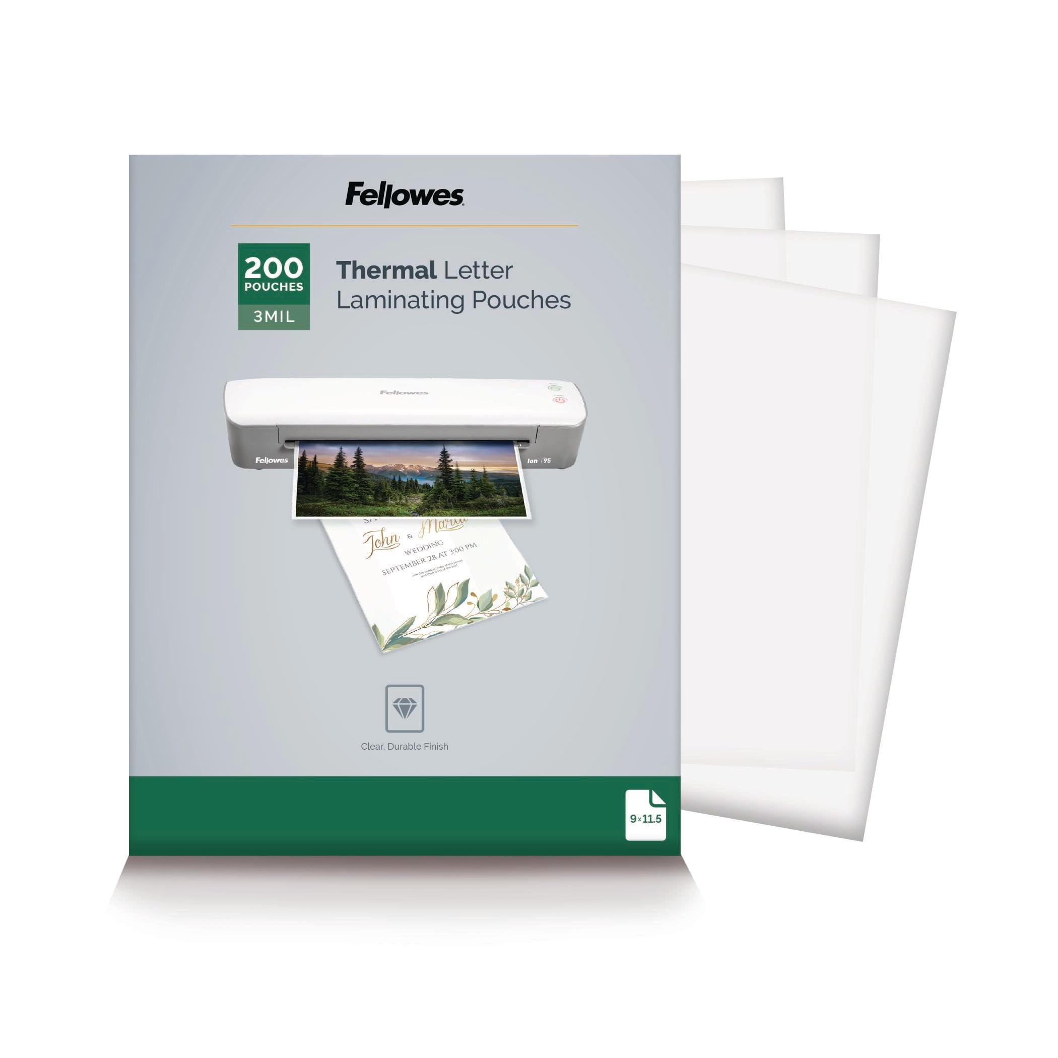 Fellowes Thermal Laminating Pouches, Letter Size Sheets 9 x 11.5-Inches, 3 mil, 200 Pack (5743401), Clear image 2