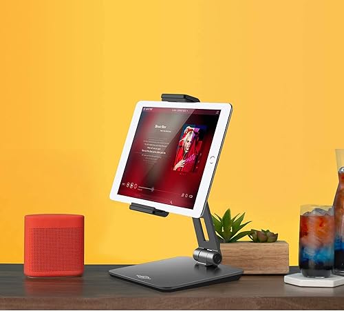 Miniatura 5 de KABCON Soporte para tableta, soporte ajustable de aleación de aluminio para escritorio, soporte plegable giratorio de 360 para tabletasteléfono de 4