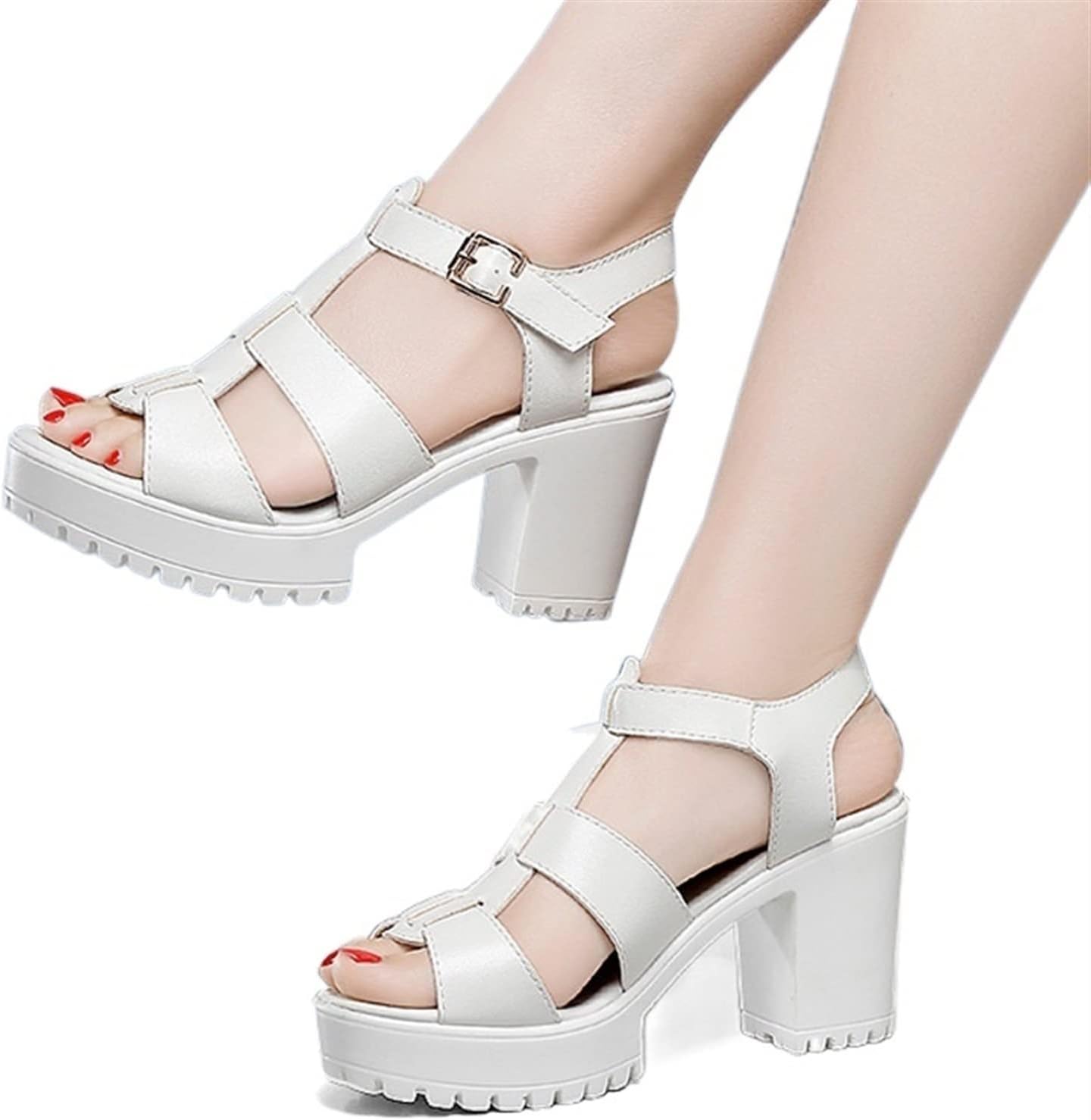 Women's Chunky High Heel Sandal Summer Woman Sports Platform Shoes Female Peep Toe Dress Sandal Bridesmaid Ladies Wedding (Color : White 6CM, Shoe Size : 39)
