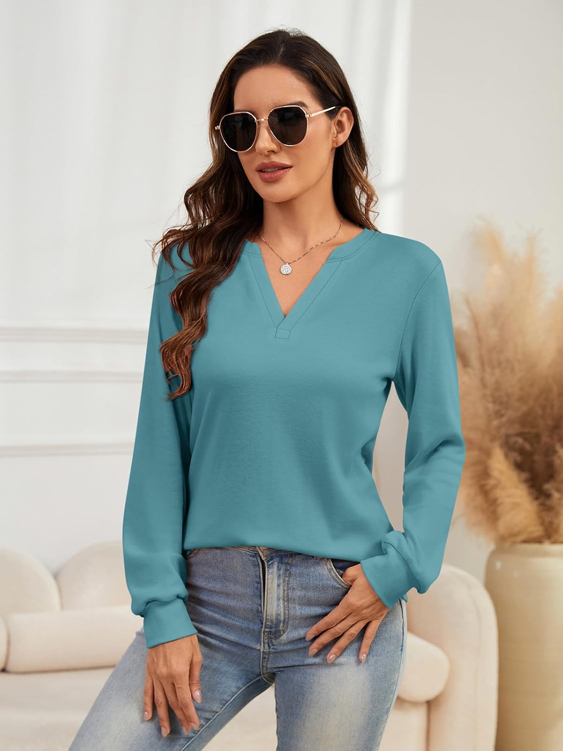 TICTICMIMI Women's V Neck Tops Long Sleeve Henley Shirts Casual Tunic Blouse - Image 4