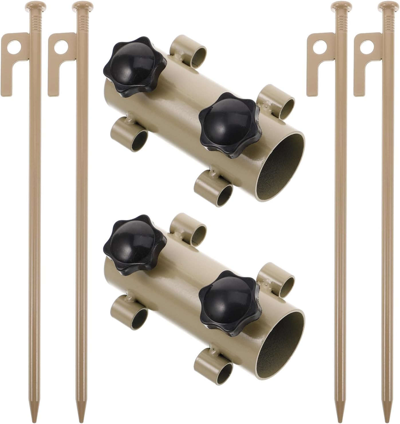 ABOOFAN 6pcs Adjustable Tent Stakes and U-Shaped Ground Anchors, Heavy Duty Aluminum Tent Pole Replacement Set with 2 Khaki Adjustable Holders and 4 30cm Nails for Camping and Outdoor