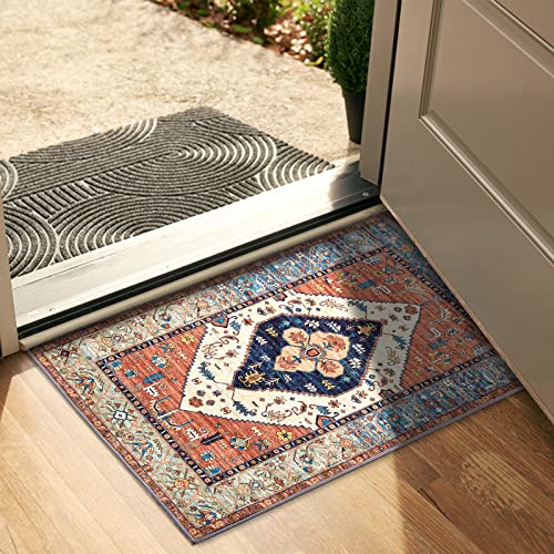 Roomtalks Ultra Thin Machine Washable Oriental Persian 2X4.3 Area Runner Rug Non-Slip, Stain Resistant Boho Modern Farmhouse Accent Ruuner Rugs For Kitchen Entryway Laundry Indoor Doormat #TOP2
