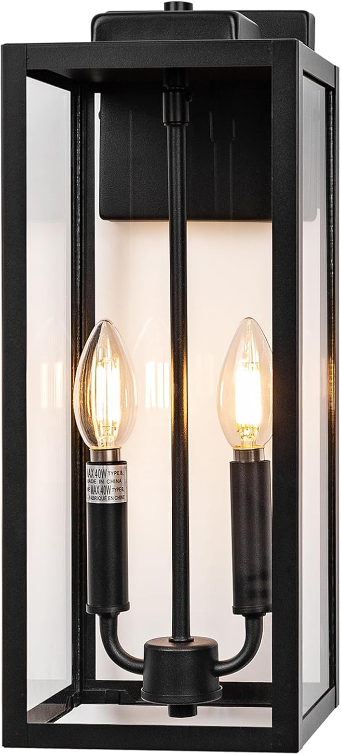 Outdoor Sconce Light for House 16 Inch Large, Two Candle Light Outdoor Light Fixture Exterior Lighting Lantern for Front Porch IP65 Waterproof Outside Wall Mounted Lamp, E12