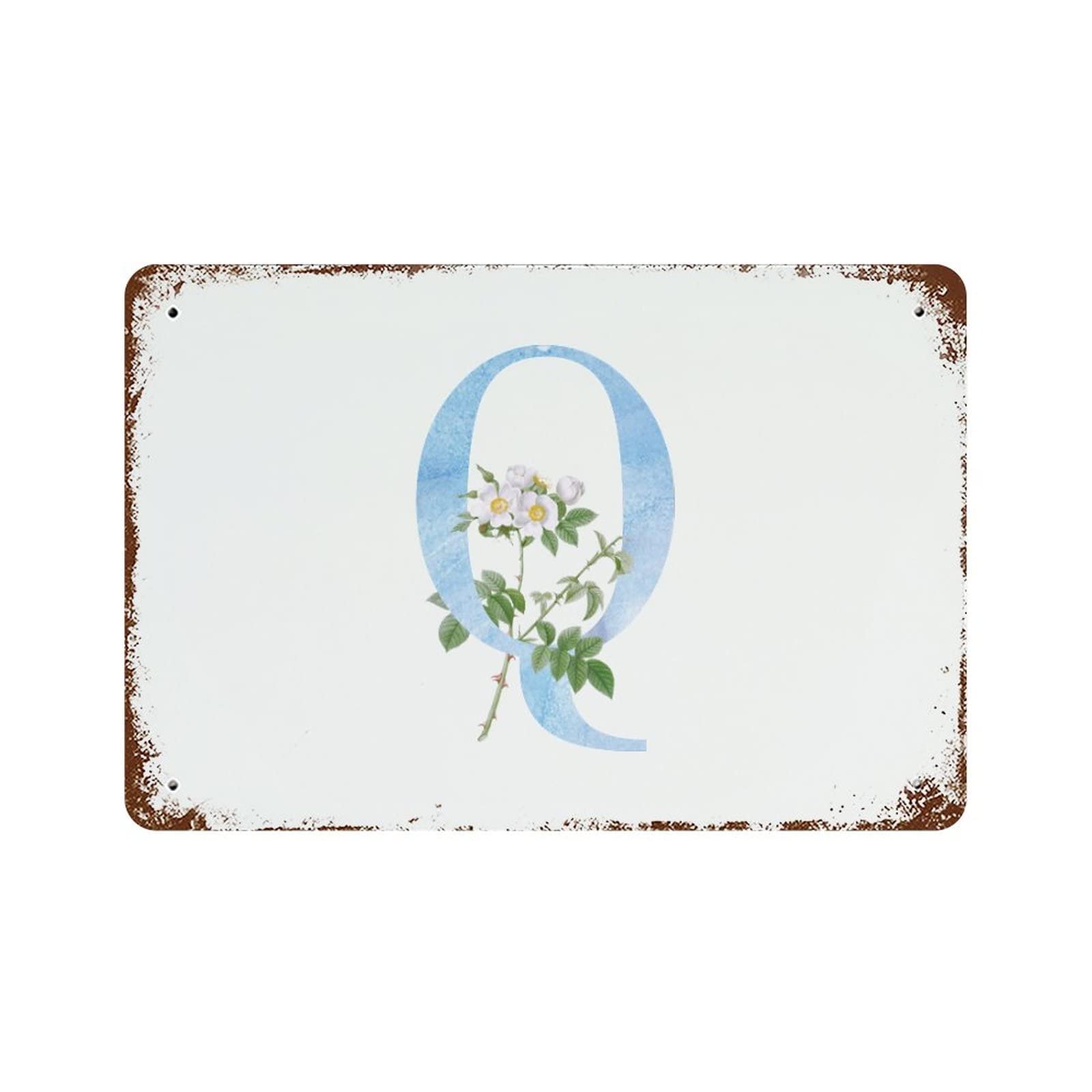 Panneau en métal monogramme floral Q plaque décorative rustique