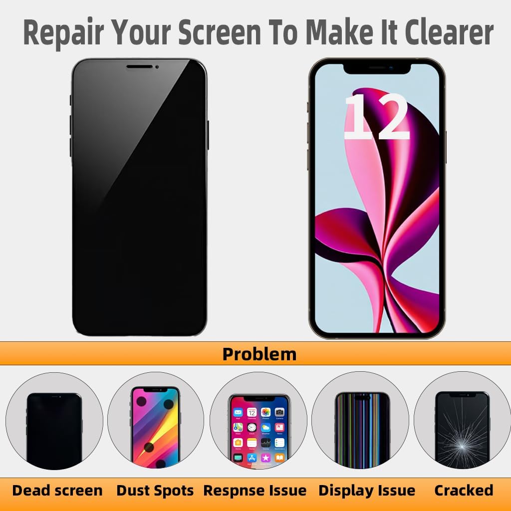 For Iphone 12 Screen Replacement, Compatible Iphone 12 Screen With Easy Diy Repair And Replacement Kit.