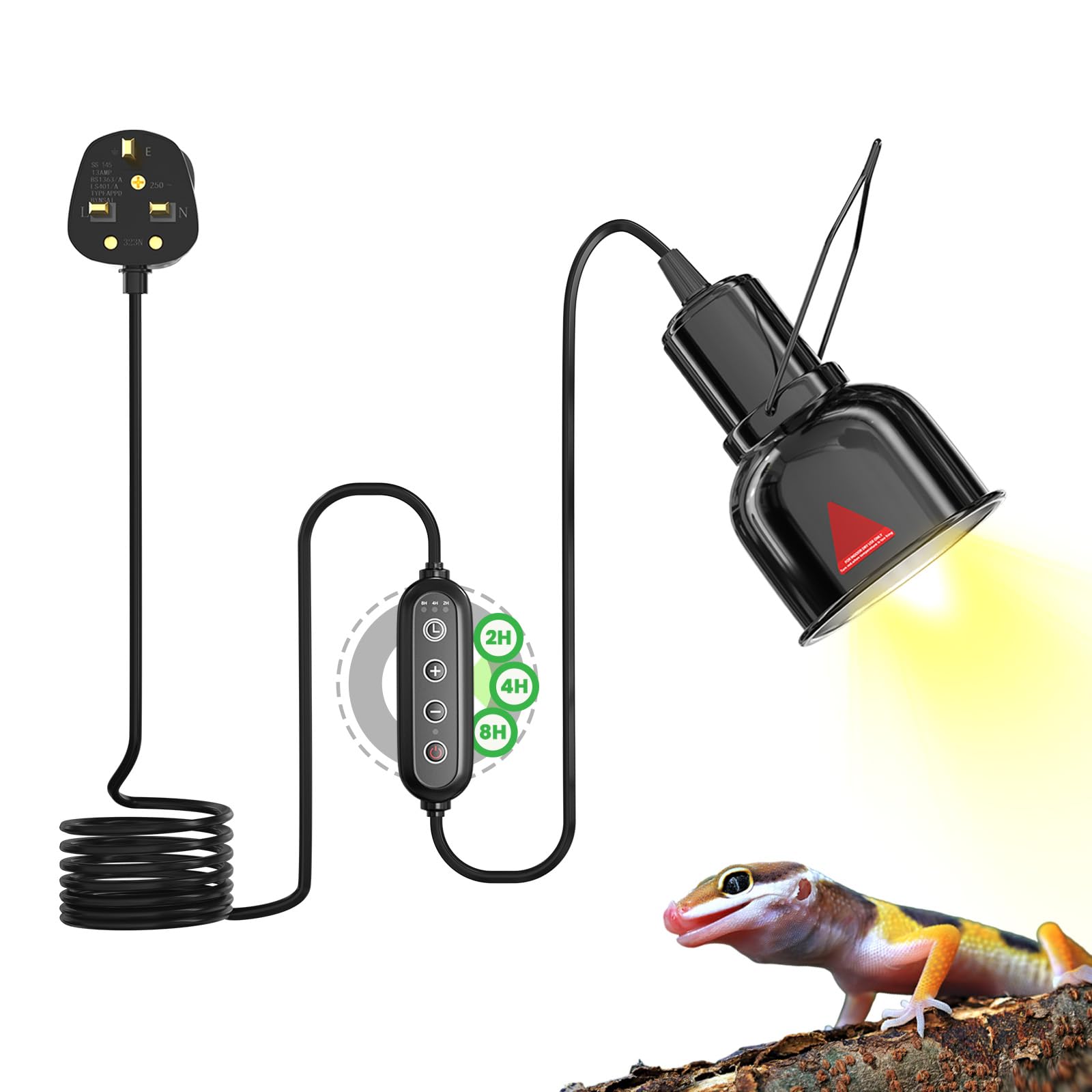 GlowUp Reptile Heat Lamp with Timer, Dimmable E27 Tortoise Heat Lamp, UVA UVB Reptile Dome Light Basking Lamp Holder for Tortoise, Lizards, Geckos, Puppies, Small Vivarium, Max 100W (No Bulb)