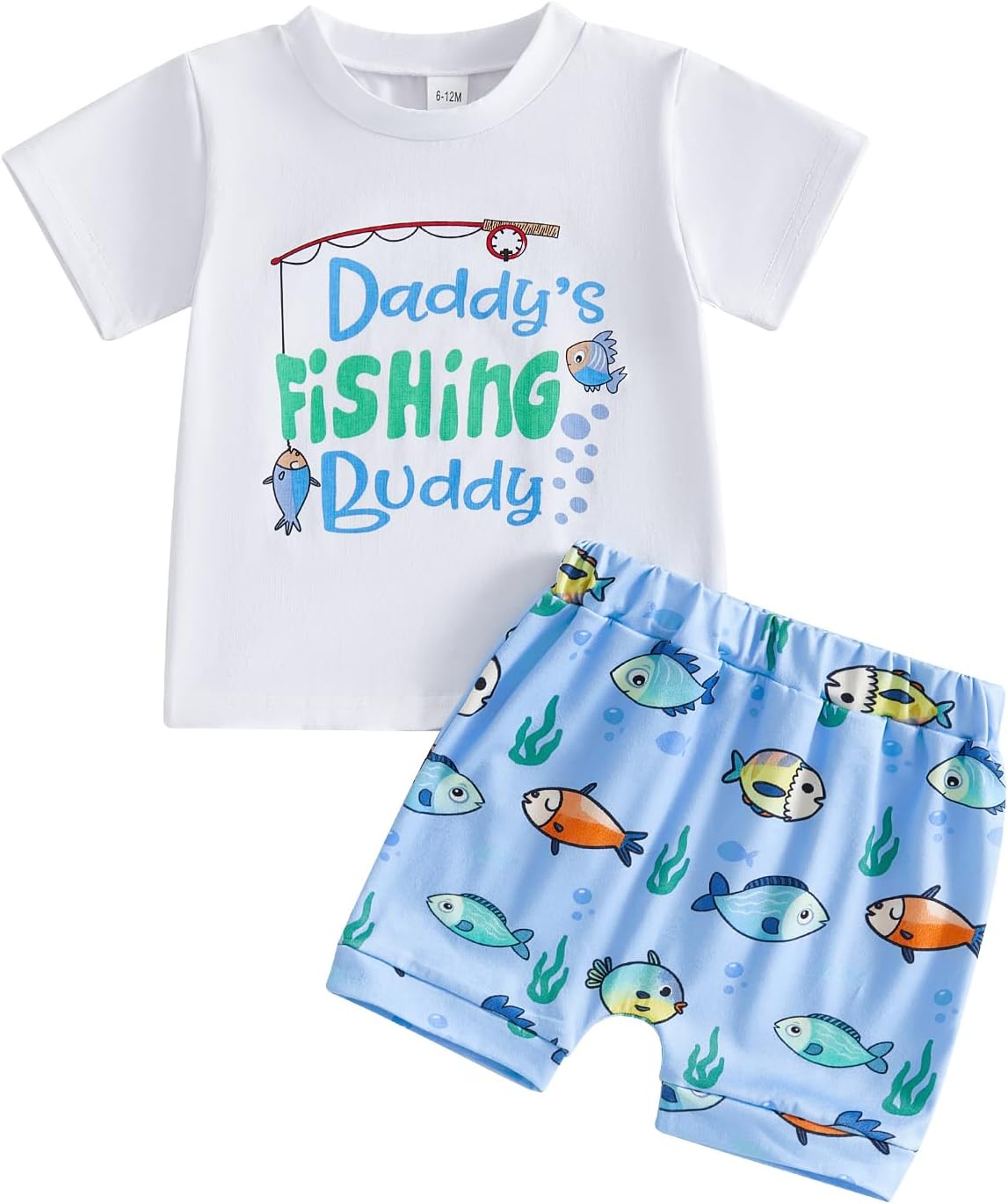 2Pcs Toddler Baby Boy Clothes Daddy's Fishing Buddy Short Sleeve T-Shirt Tops Shorts Pants Set Summer Outfits