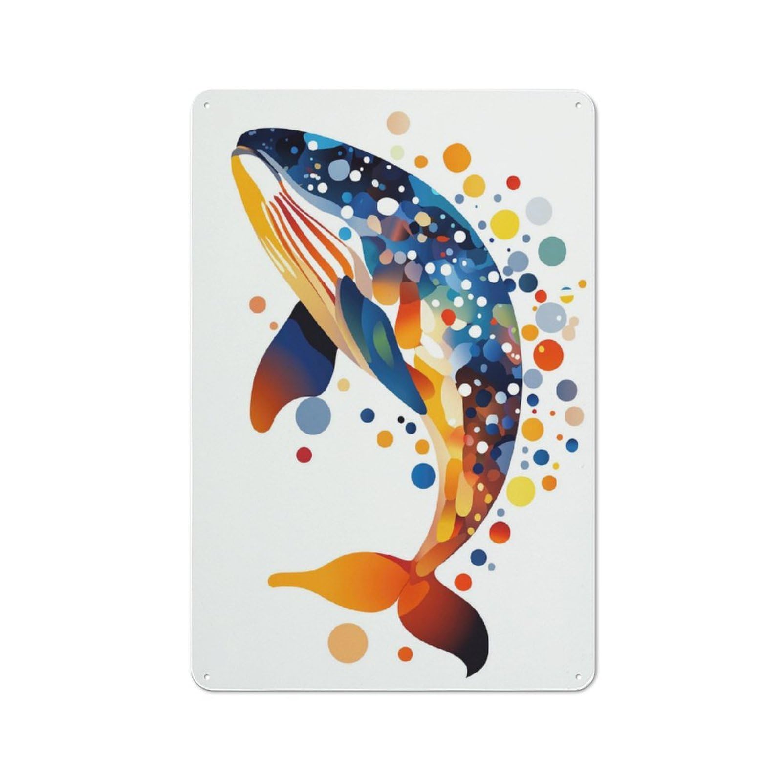 Colorful Abstract Whale Metal Wall Plaque 30x20cm, Simple Retro Studio Wall Plaque for Office, Study, Studio Or Hallway