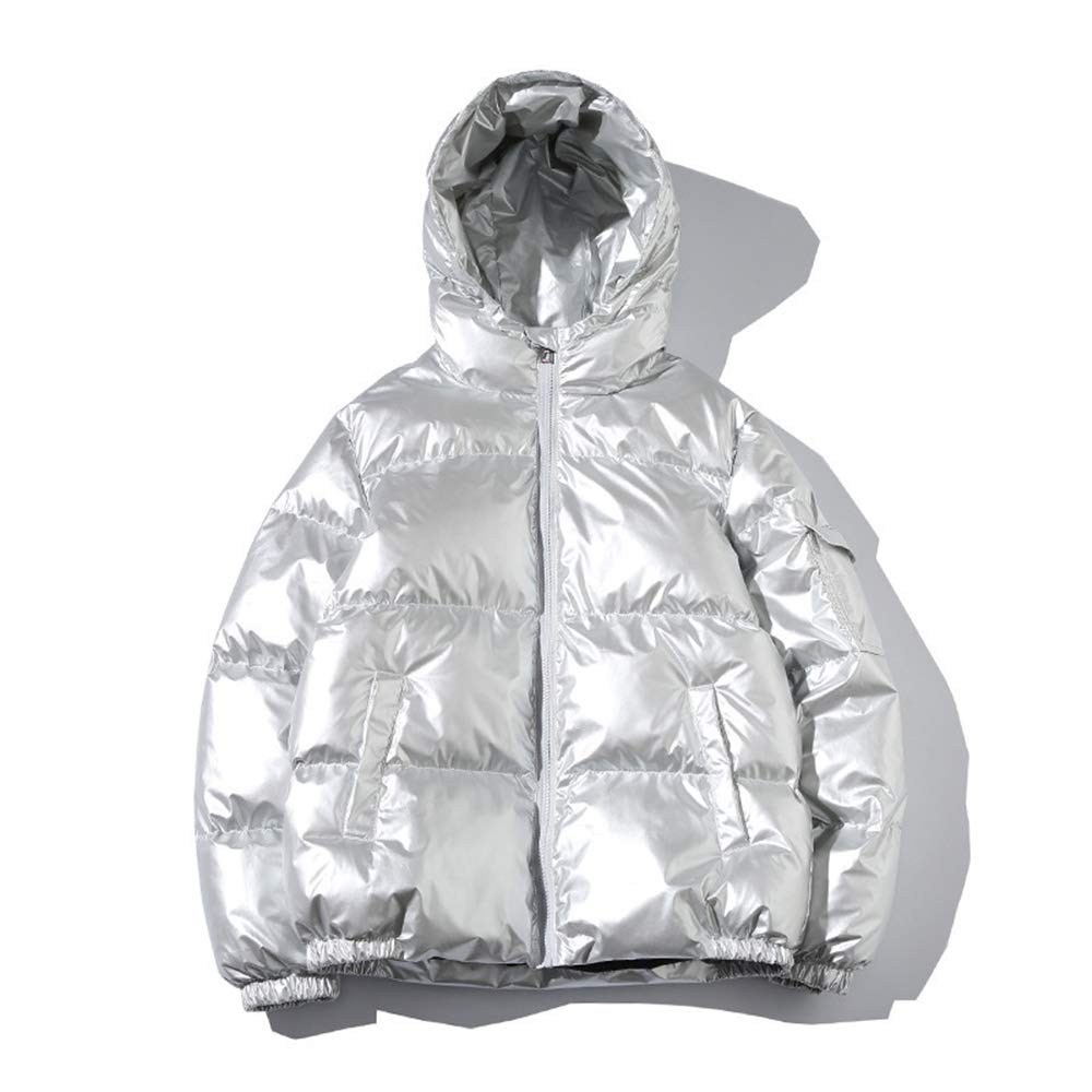 Enhome Men's Silver Padded Jacket Hooded Jacket Thick Ultrawarm Winter Coat Windproof Outerwear - Microfibre Filler - For Winter Travelling, Walking, Ski Jacket (,M)