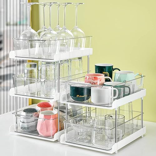 Miniatura 5 de Xicennego Cajón de almacenamiento deslizante apilable de 2 niveles, estante de almacenamiento de especias de cocina, almacenamiento de cosméticos,