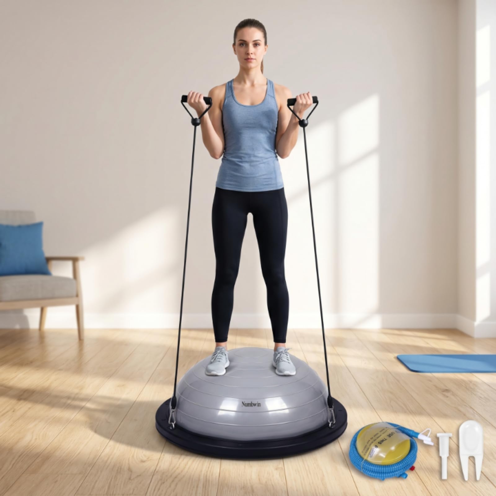 Baoblaze Ball Mezza Sfera Palla Attrezzo Stazione Fitness con Cupola Resistente E Struttura Antiscivolo Elastici Rimovibili per Potenziare Arti Superiori