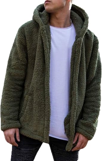 Men Fluffy Coat Cardigan Hoodie Winter 