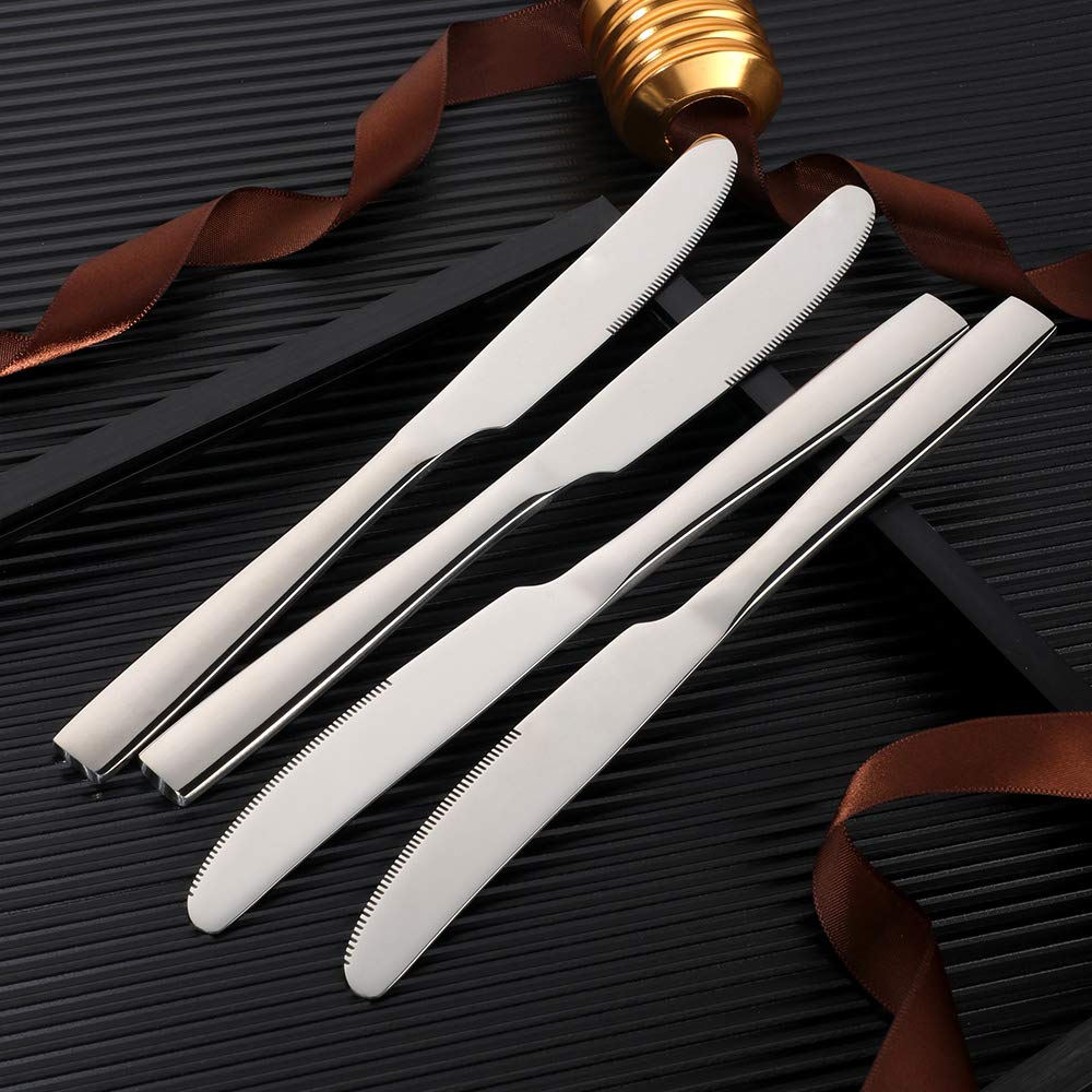 Cuchillos de postre de acero inoxidable, 18/0, 12 unidades de cuchillos de postre con borde cuadrado, cubiertos modernos tenedores multiusos para cocina, restaurante