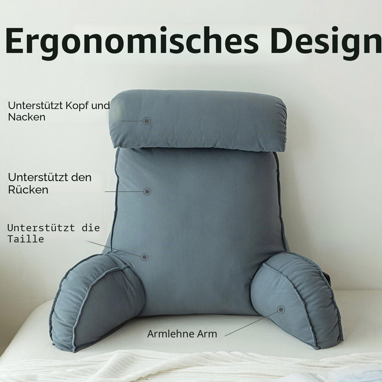 Lesekissen mit Armlehnen,Rückenkissen für Sofa,Bücherkissen Für Bett,mit Abnehmbarer Nackenrolle,Sitzstützkissen Zum Entspannen,Spielen,Lesen,Fernsehen
