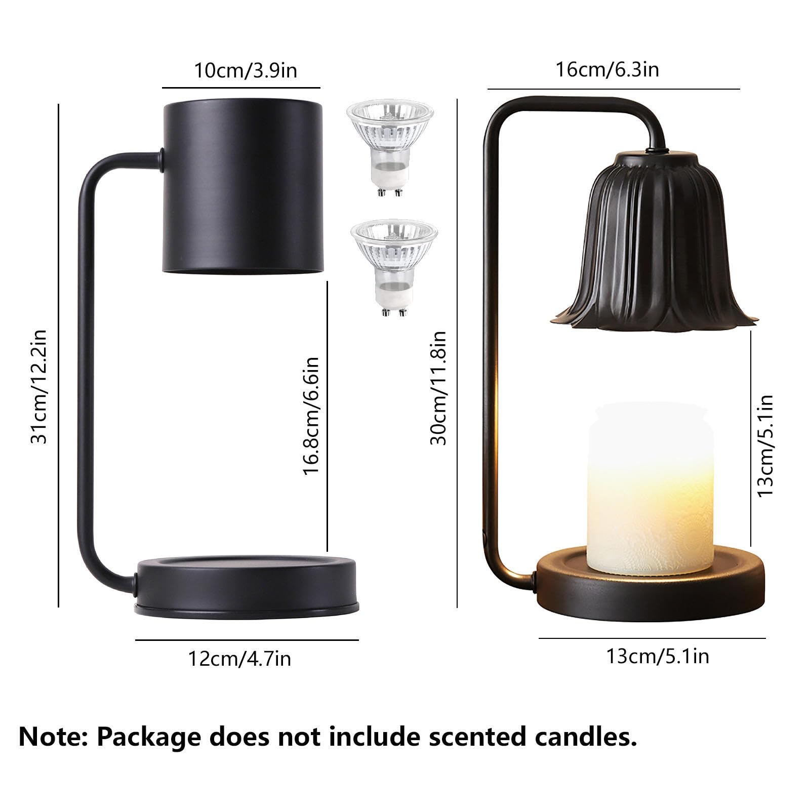 HAZARA Lampe à Bougie, Lampe Chauffante pour Bougie avec Minuterie,Variateur Et 2 Ampoules, Chauffe-Bougies avec Minuterie Cadeaux de Noël pour Les Amateurs de Bougies,A-Black