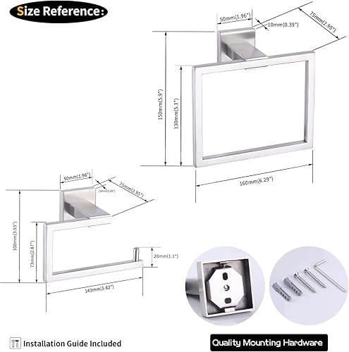 Miniatura 7 de GERZ Juego de accesorios de baño de acero inoxidable cepillado SUS304, juego de 2 piezas (soporte para papel higiénico anillo para toalla) estilo