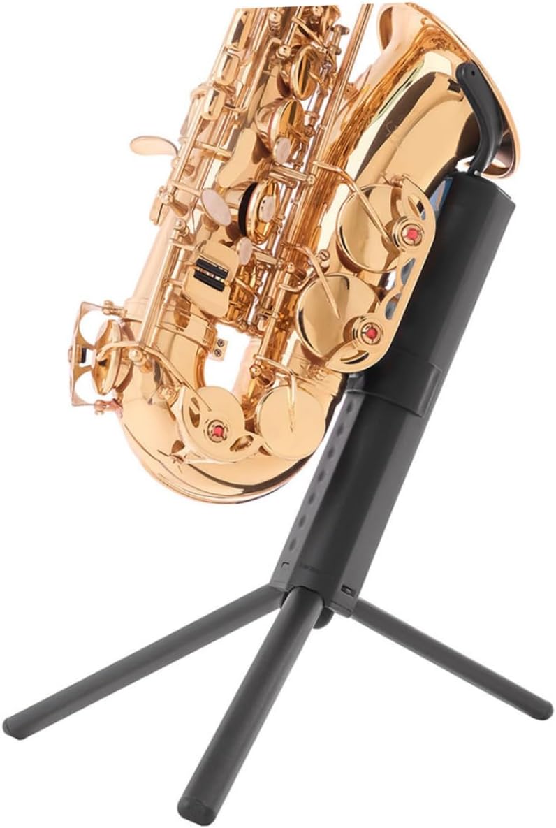 Portable Tenor Saxophone Stand Foldable Instrument Holder Black with Blue Case, Creative Sax Bracket for Musician Practice and Performance