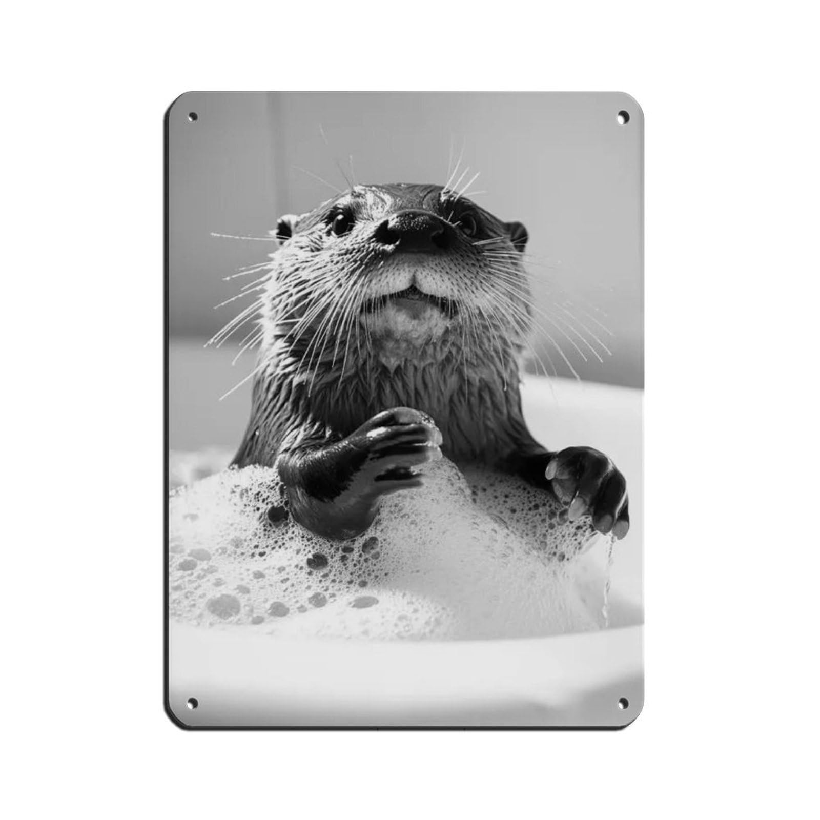 Otter in The Bathtub, Funny Bathroom Art Tin Sign Vintage Metal Pub Club Cafe Bar Home Wall Art Decoration Poster Retro 12x16inch(30x40cm)