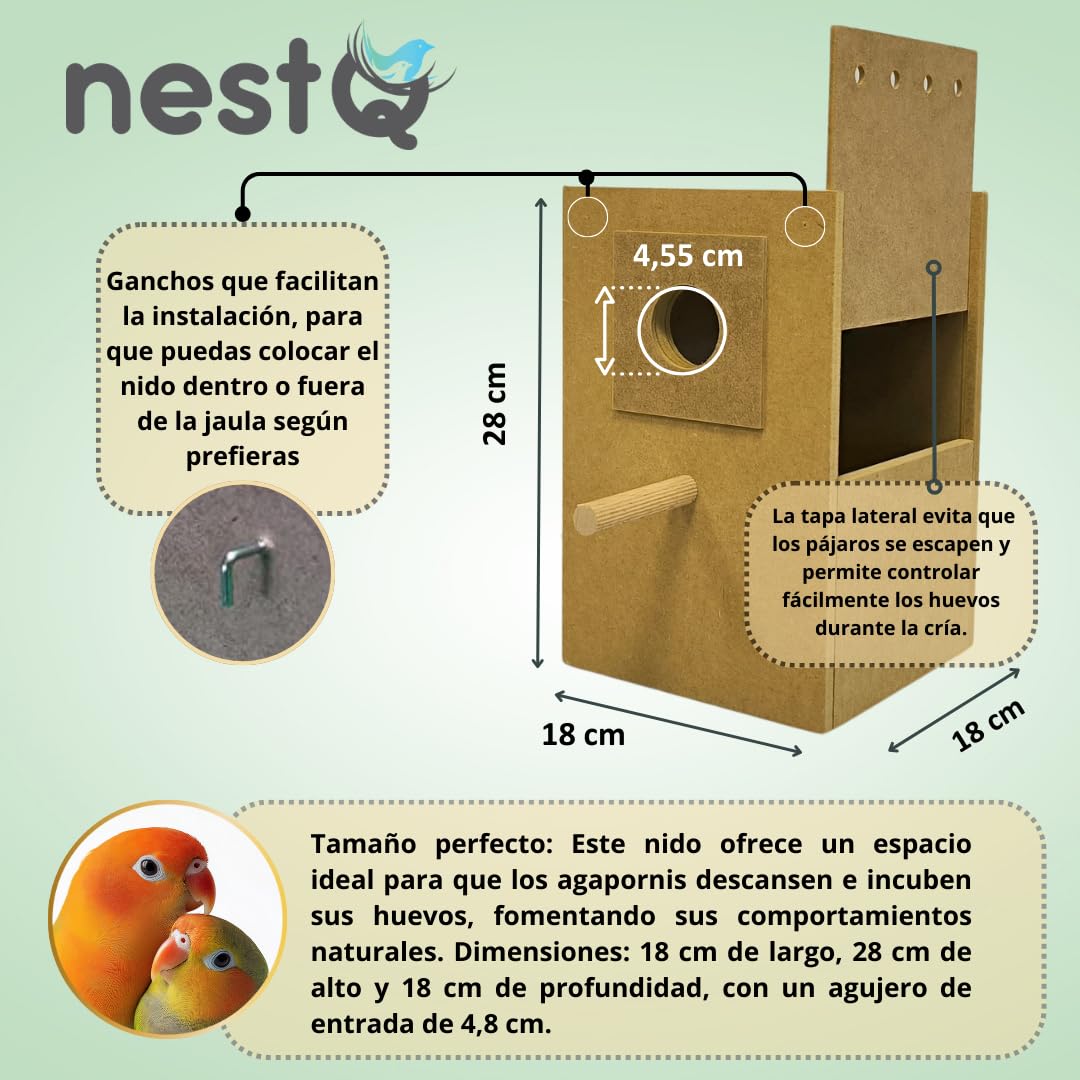 Nid Vertical pour Agapornis Iséparables, Abri d'élevage vertical en bois pour oiseaux avec attaches pour cages à oiseaux, 28 cm x 18 cm x 18 cm