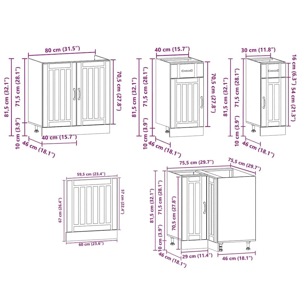 Kalmar - Set di 11 mobili da cucina in legno bianco puro con vetro, armadio superiore e inferiore, molto spazio per stoviglie, forno a microonde e sala da pranzo, impermeabili