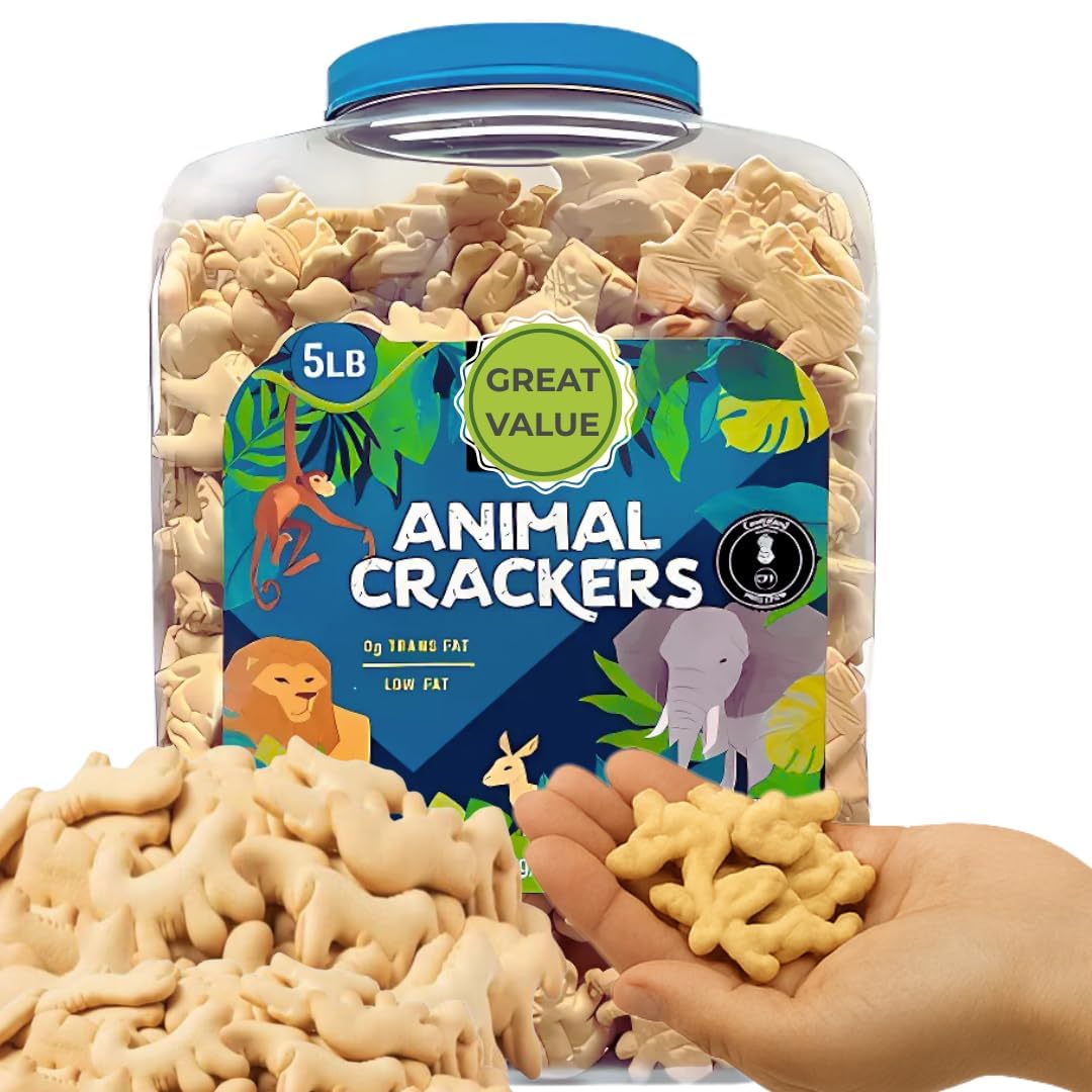 Animal Crackers, 5 lb Bulk Tub, Lightly Sweet Classic Snack - A Resealable Party Size Container for Pantries, Events & Large Groups