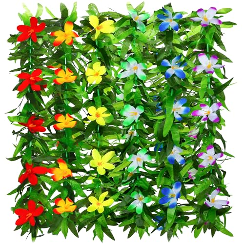 Aodaer 6 Pieces Hawaiian Leis Necklace Bulk Garlands Tropical Artificial