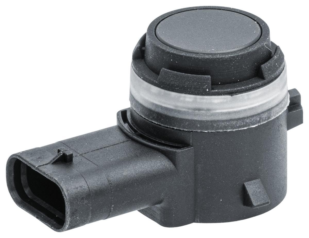 HELLA 6PX 358 141-261 Sensor, auxiliar de aparcamiento - en forma de ángulo - 3polos - enchufado - barnizable - con anillod e sujeción
