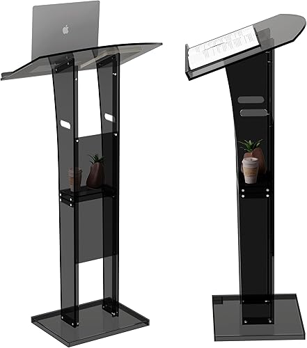 Miniatura 3 de Soporte para púlpito acrílico negro espacial  Atril moderno portátil ruedas Deisgn  Conferencia profesional Iglesia aula Discursos Bodas Eventos