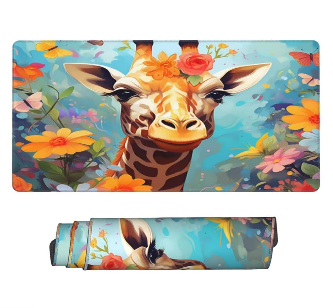 Tappetino Mouse Giraffa, Mouse Pad XXL 1000 x 500 x 3 mm, Fiore Tappetino Gaming Grande Sottomano Scrivania, Impermeabile Mousepad con Base in Gomma Antiscivolo per Computer, PC, Laptop -MP1565