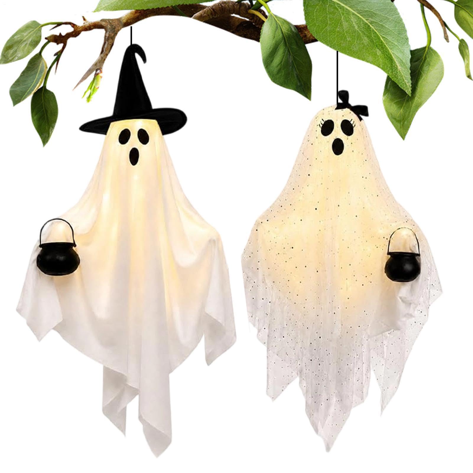Decorazione Halloween Fantasma 2 Pezzi Decorazione Cappello da Spettrale | Decorazioni Fantasma per Portico e Giardino per Patio Casa Prato Sentiero Paesaggio