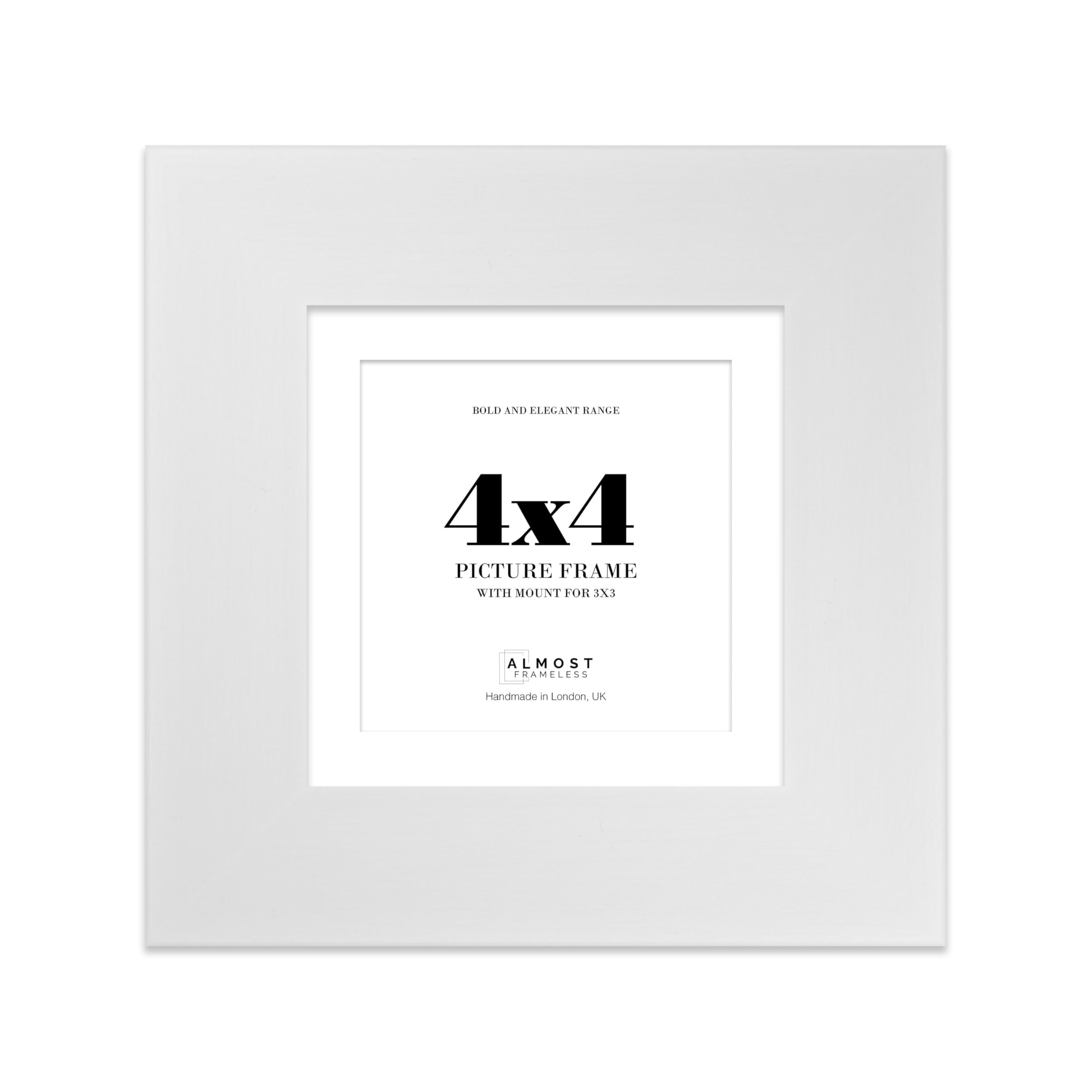 4x4 White Square Frame With Mount for 3x3 Pictures 28mm Edge Frame Display with Wall Hooks and Kickstand, 1 Pack