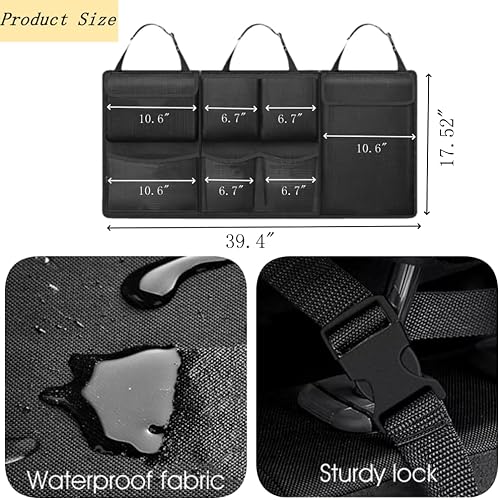 Miniatura 2 de Organizador de maletero de automóvil, organizador colgante desmontable para asiento trasero de automóvil con 7 bolsillos de almacenamiento grandes,