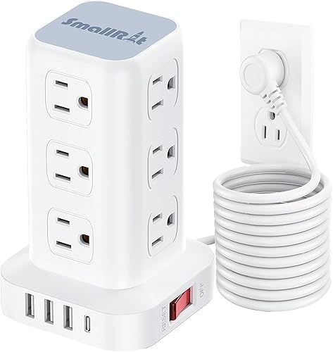 PD20W - Regleta de alimentación con protección contra sobretensiones, cable de extensión de 16.5 pies, regleta de alimentación con 12 salidas USB