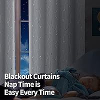 Vista 60 de BGment Room Darkening Curtains 95 Inches Long, Grommet Thermal Insulated Blackout Curtains with Wave Line and Dots Printed for Bedroom, 2 Panels