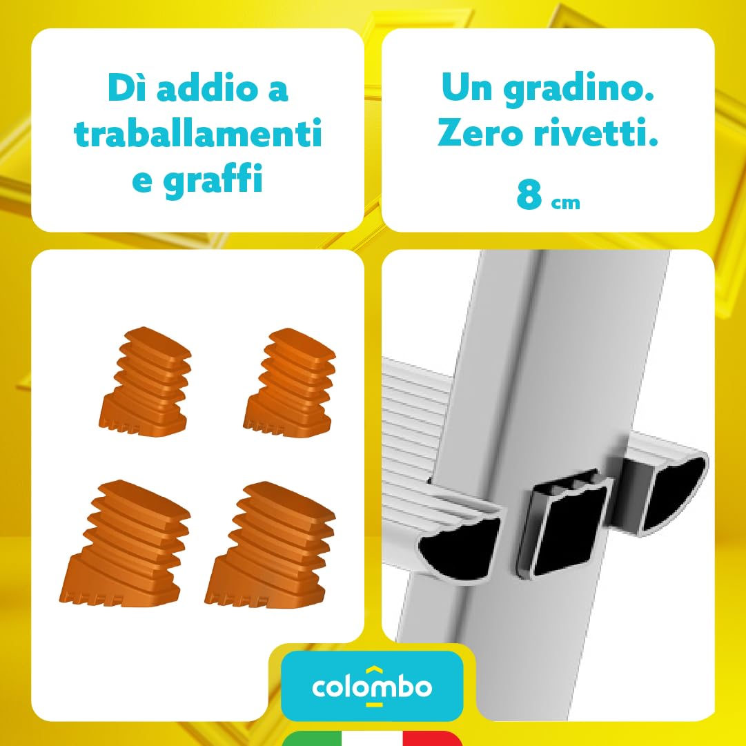 Colombo Scala Pieghevole Alluminio Attica 3/4/5/6/7/8 Gradini Senza Rivetti | Scala 8 Gradini Robusta con Piattaforma e Vaschetta Portautensili | Portata 150kg | Conforme EN131 TÜV-GS | Made in Italy