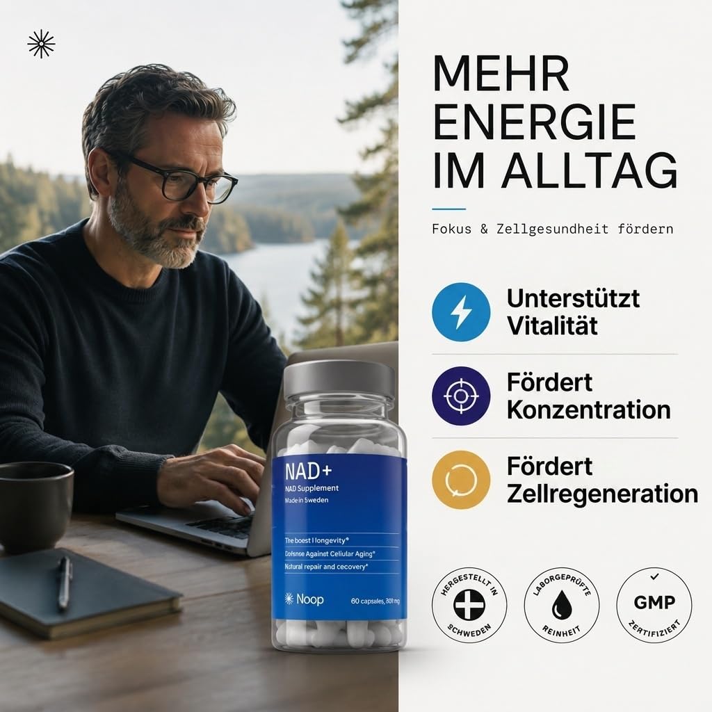 NAD+ Nicotinamid-Ribosid Kapseln, Hochreines NR Supplement, Vegan & Laborgeprüft, Hergestellt in Schweden — 300 mg, 60 Kapseln NOOP