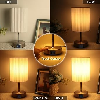 HSLighting Bedside Lamps, Touch Control Table Lamp with Metal Base [Energy Class F]