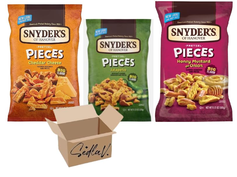 SEDLAV Bundle Snyder’s Pretzel Variety Pack, Honey Mustard & Onion, Jalapeno & Cheddar Cheese (Pack of 12)