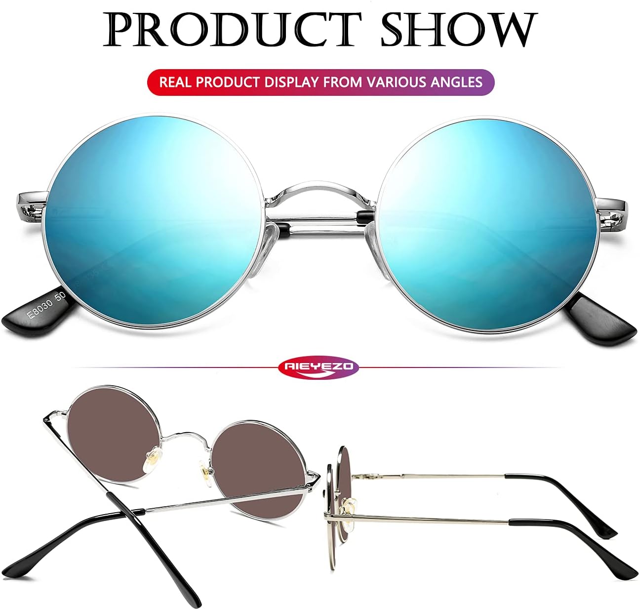 AIEYEZO Retro Round Sunglasses for Men Women Circle Polarized Sun Glasses Trendy Vintage Small Round Shades - Image 5