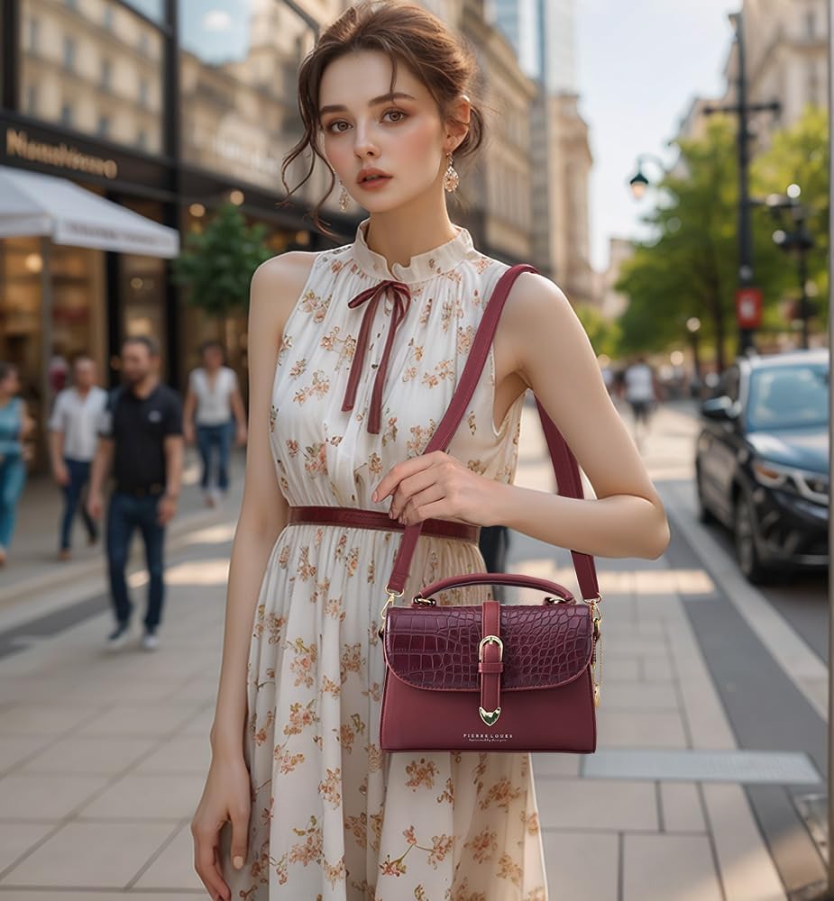 Retro Satchel Crossbody Handbags for Women, Trendy Crocodile Designer Leather Flap Top Handle Purses Shoulder Bag - Image 2