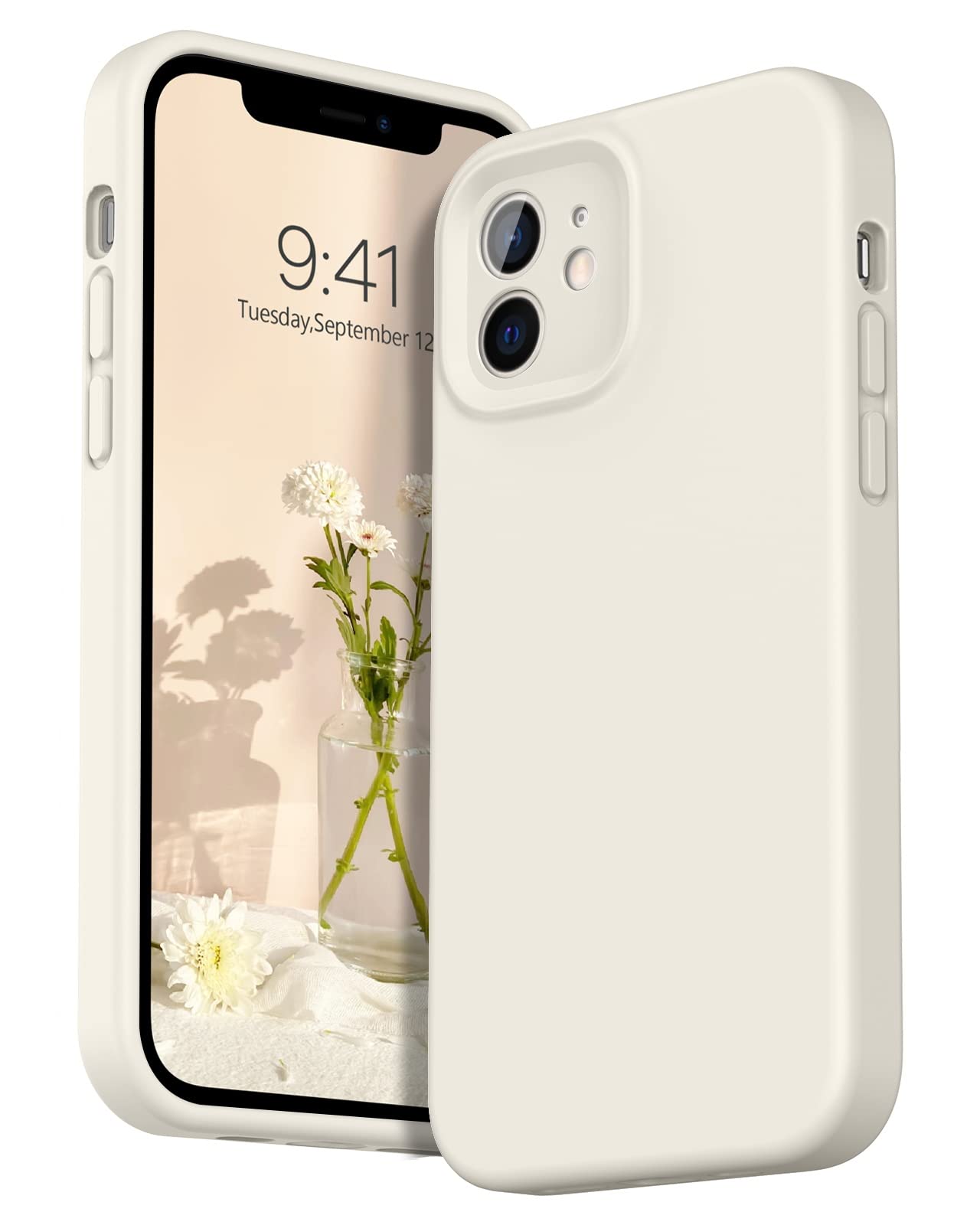 DUEDUESilicone Case for iPhone 12, Enhanced Camera Protection for iPhone 12 Case, Ultra Slim Liquid Silicone Cover with Microfiber Lining Protection Shockproof Case for iPhone 12 6.1", Stone