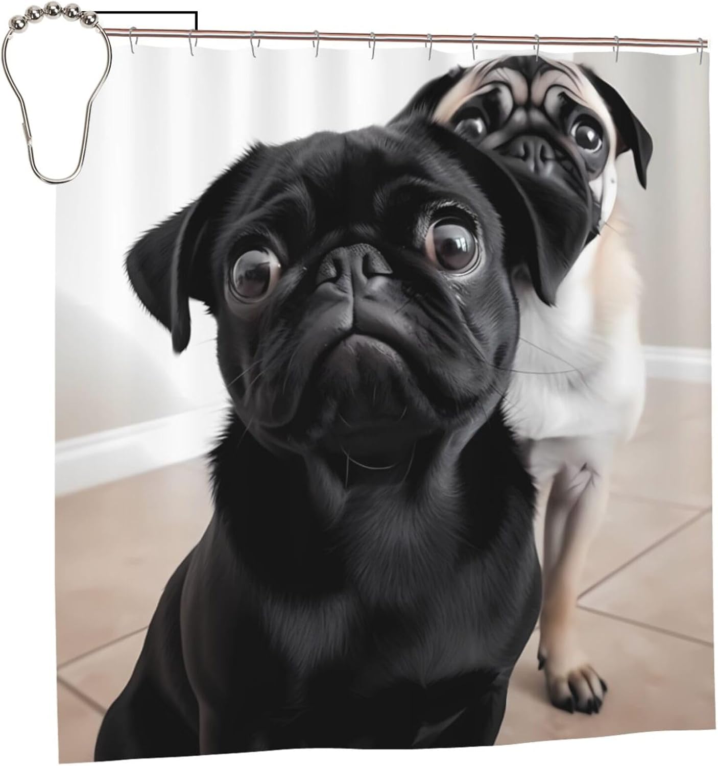 Shower Curtain for Bathroom with 12 Hooks Waterproof Shower Curtains Cute Black Pug Dog Bathroom Curtain Bathroom Decor Shower Liner for Bathtub Bath 72 x 72In