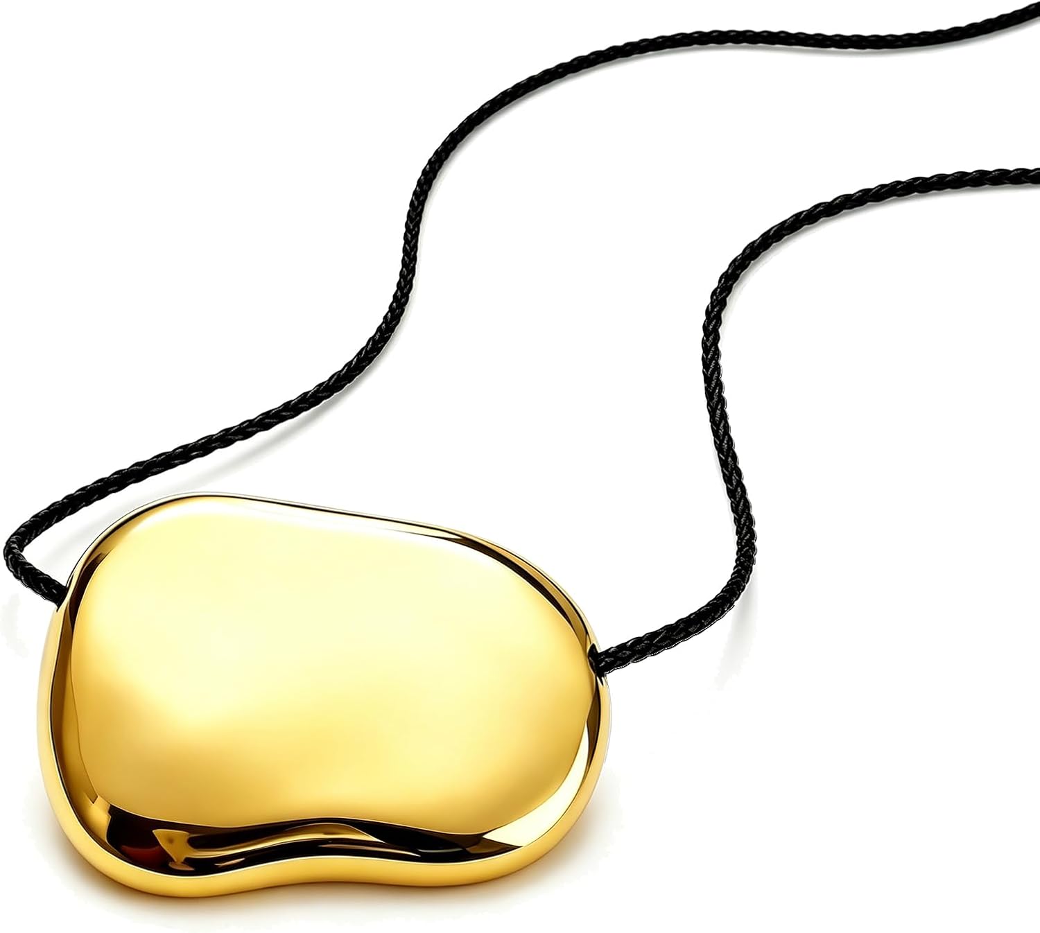 Large Gold Bean Necklace for Women, Black Cord Necklace with Gold Pendant