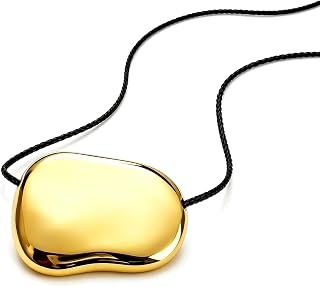 Large Gold Bean Necklace for Women, Black Cord Necklace with Gold Pendant