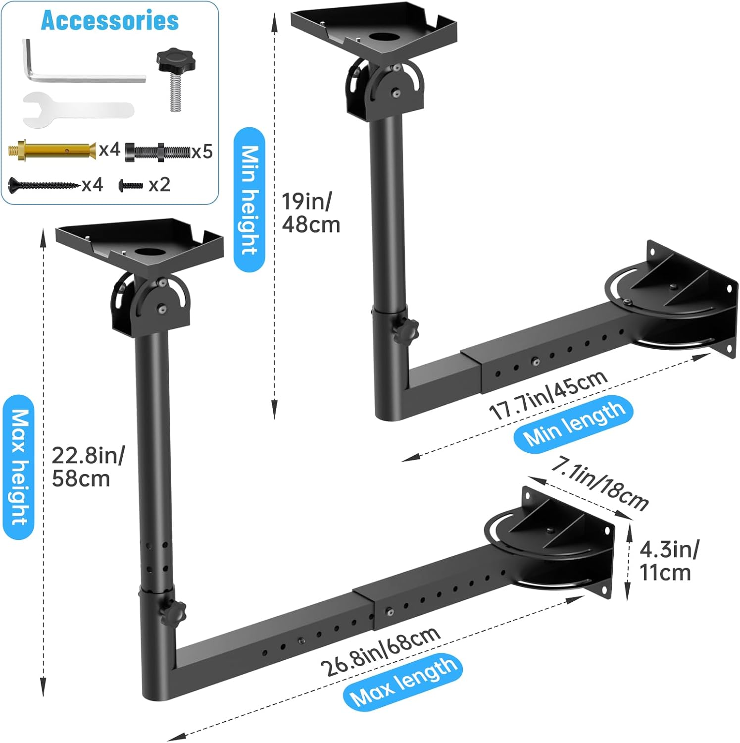 NiHome Adjustable Roof Mounting Kit for Starlink Standard Gen 3, 3-Way Adjustable Pole Adapter for Precise Antenna Alignment, Wall or Roof Installation, Includes Screws for Concrete and Wood Walls